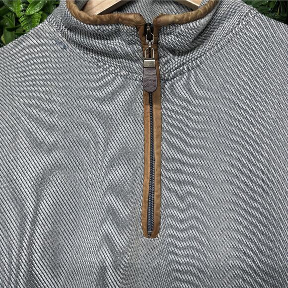 ORVIS Men Tweed Pull Over Medium Blue Sweater 1/4 Zip Leather Trim 2331 - Picture 6 of 11